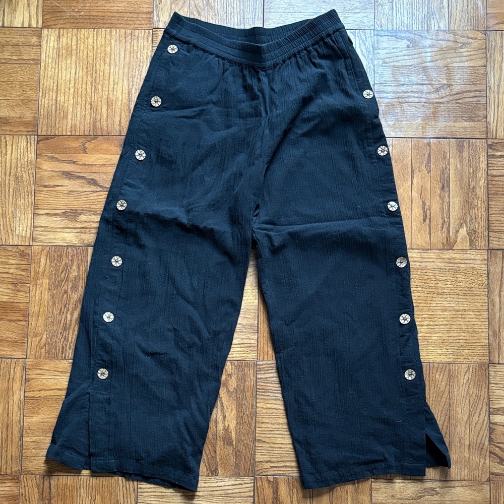 North Style Black Crepe Pants with Button Accent